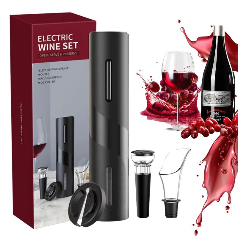 Deschizător Electric de Sticle de Vin cu Tăietor de Sigiliu – Set Automat din Oțel Inoxidabil cu Baterie Reîncărcabilă prin USB.