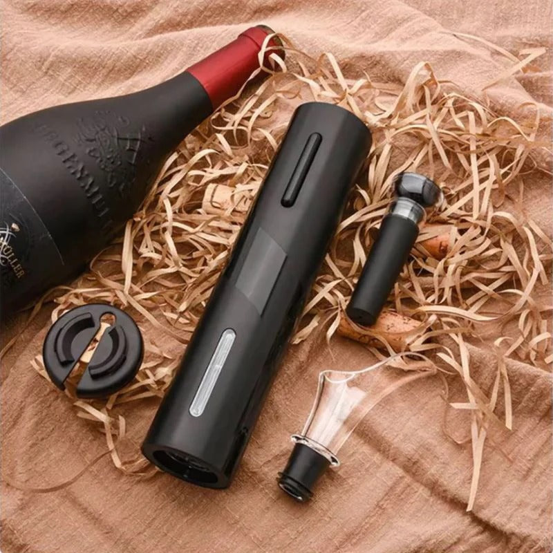 Deschizător Electric de Sticle de Vin cu Tăietor de Sigiliu – Set Automat din Oțel Inoxidabil cu Baterie Reîncărcabilă prin USB.